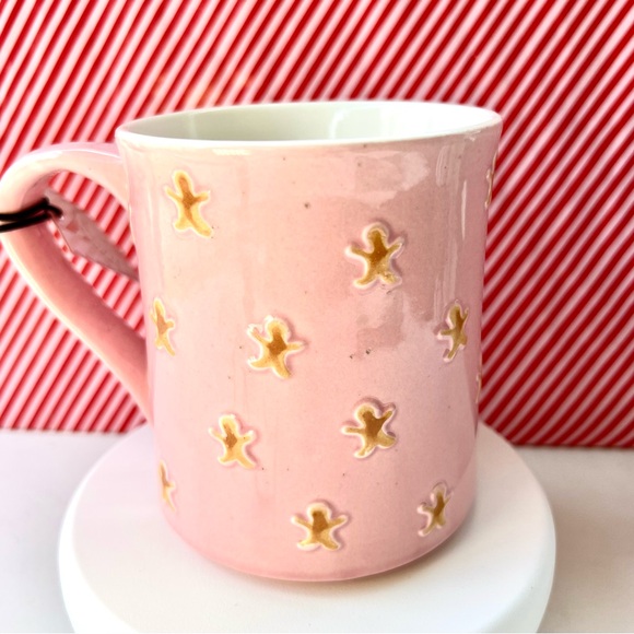 Pink Christmas Mug with Gingerbread Man Cookies 18 ounces Textured - Picture 2 of 8